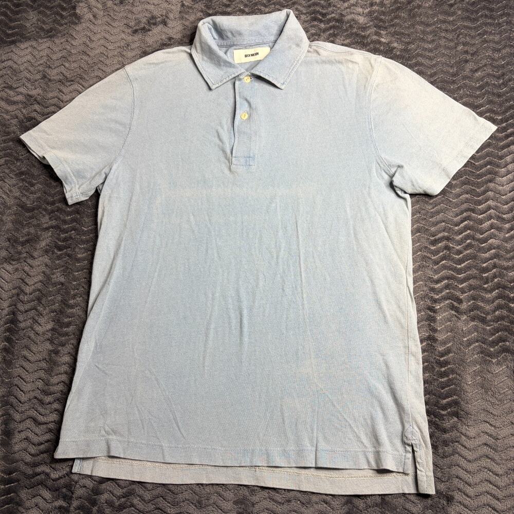 Buck Mason L013 Polo Shirt size Medium Indigo Dipped Cotton Short Sleeve